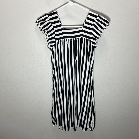 ATUN | Black & White Striped Flowy Maxi Dress Pom Pom Hem Girls 9-10 Years - Picture 5 of 5